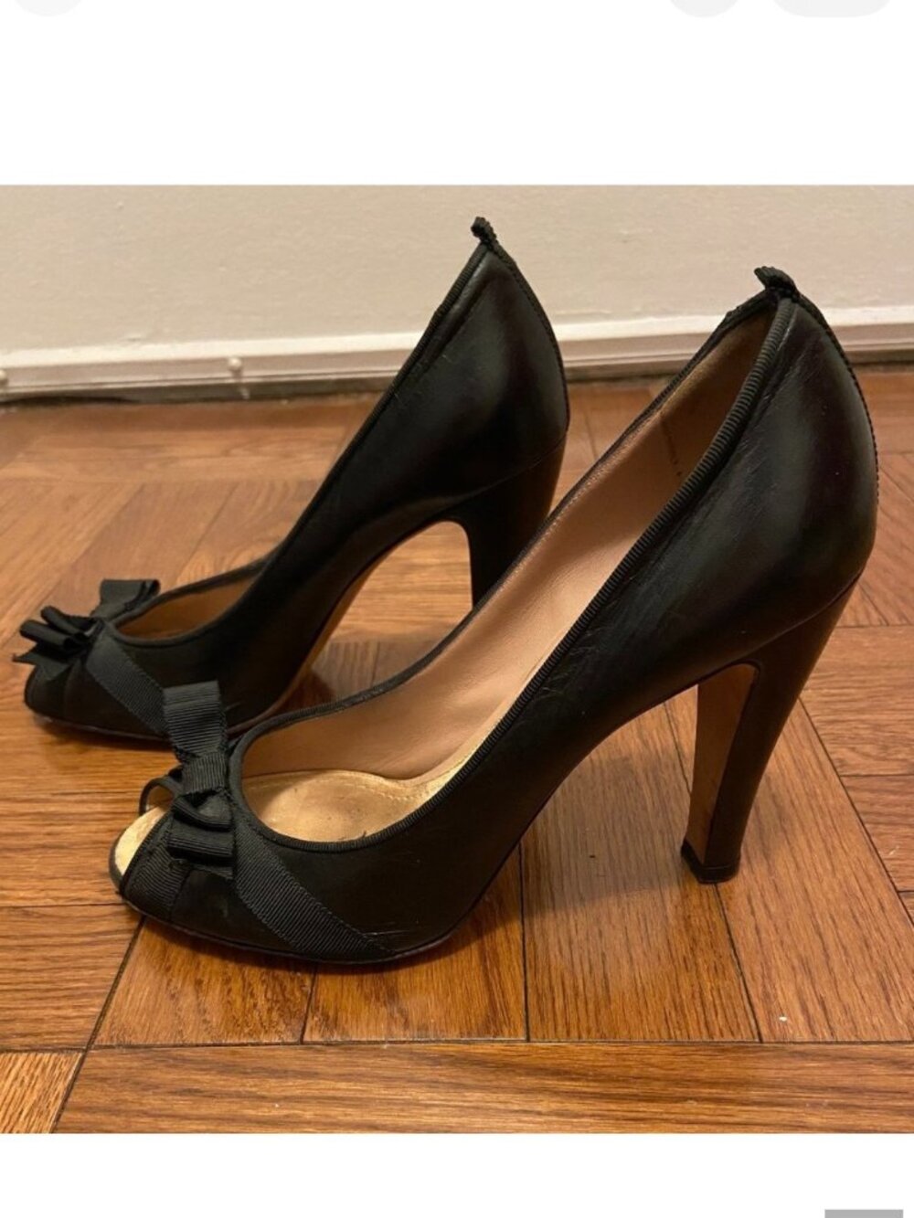 Marc Jacobs Black Leather Peep Toe Bow Pumps Heels EU 39